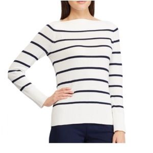 Chaps Striped Sweater with Boatneck Size Large